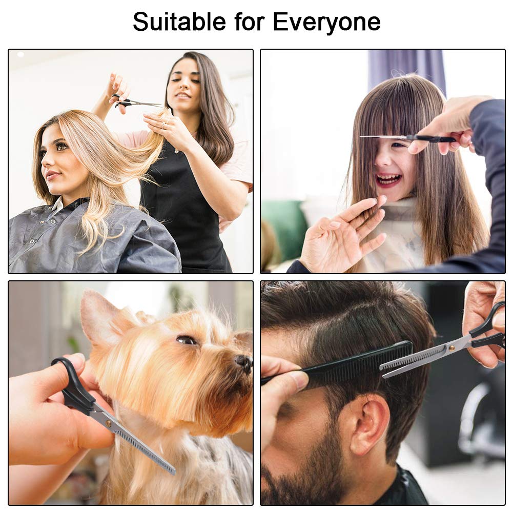 URAQT Haarschere Set, 2 Scharfe Professionell Scheren-Sets, Licht Einseitiger Effilierer, Scharfe Friseurscheren, Haarschneideschere, Kamm, für Damen,Herren,Kinder,Haustier, Schwarz 7