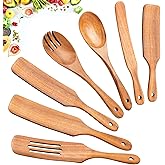Spurtles Kitchen Tools Wooden, 7Pcs Wooden Spoons for Cooking, Natural Premium Spatula Set, Heat Resistant Cooking Utensil for Nonstick Cookware, Spurtle for Sourdough Starter