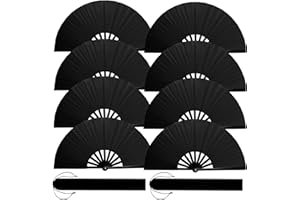 ATTRACME 8PCS Large Decorative Folding Fans with 8 Fan Sleeves, Boots on The Ground Hand Fans Bulk, Clacking Fans for Line Dancing, Popping Fans for Line Dancing (Black)