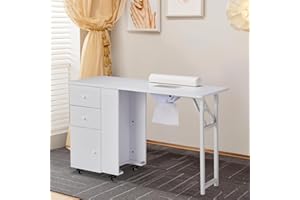 Winado Foldable Manicure Table Nail Table for Nail Tech, Nail Desk Station Makeup Beauty Salon Storage Acetone Resistant with Electric Dust Collector, Lockable Wheels, Wrist Cushion, Drawers & Cabinet