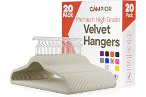 CAMPIOR Ivory Velvet Hangers 20 Pack – 360° Swivel Hook, Non-Slip and Space Saving Hangers, Heavy-Duty 11 lbs Weight Capacity - Smooth Velvet Finish for Crease-Free Clothes and Effortless Closet Organization