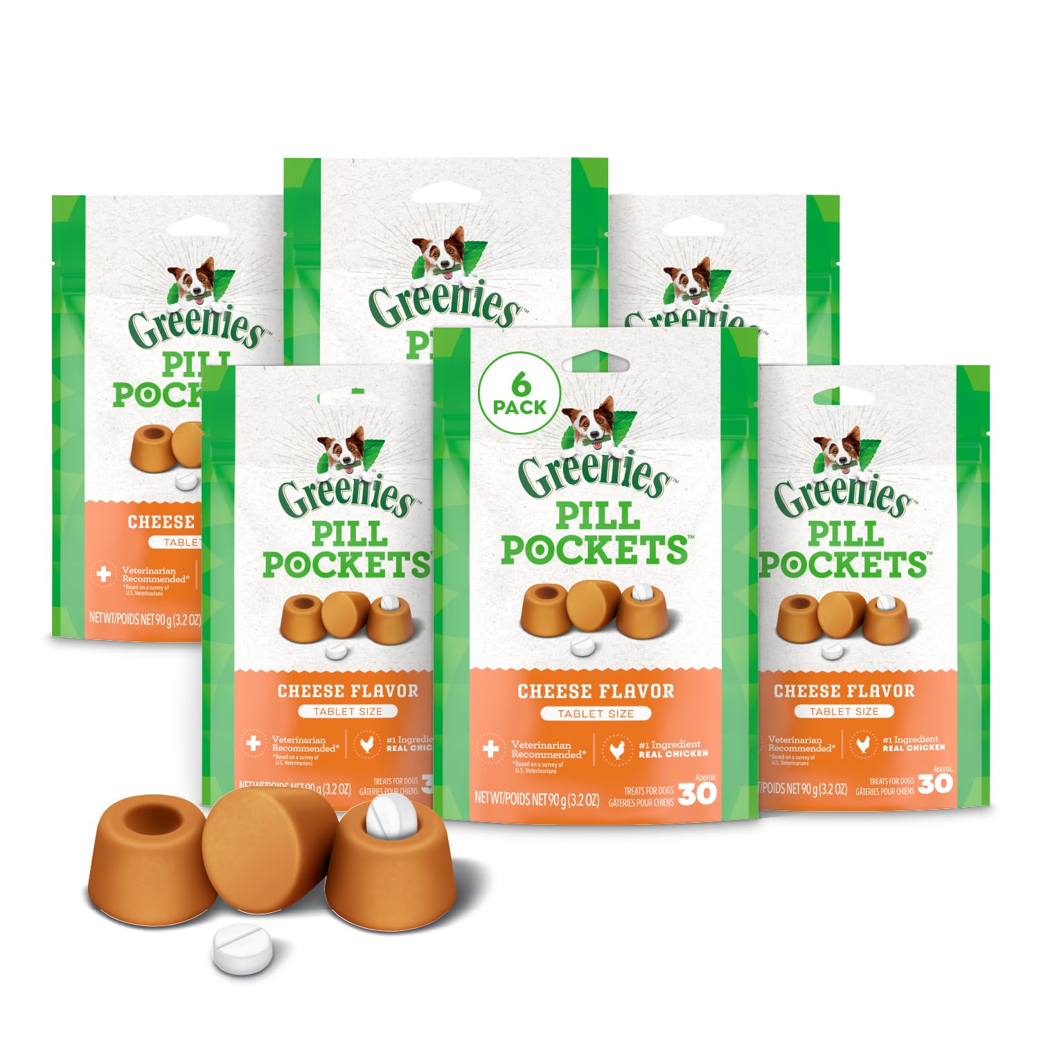 Photo 1 of *1/2026* Greenies Pill Pockets for Dogs Small Size, Soft Dog Treats, Cheese Flavor, (6) 3.2 oz. Pouches (180 Treats Total)