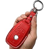 CISUI Genuine Leather Smart Key Fob Cover, Keychain Shell Compatible for Mercedes-Benz A, C, E, S, CLA, CLS, GLA, GLB, GLC, GLE, GLS, G Class 2017-2022 (4-Button,Red)