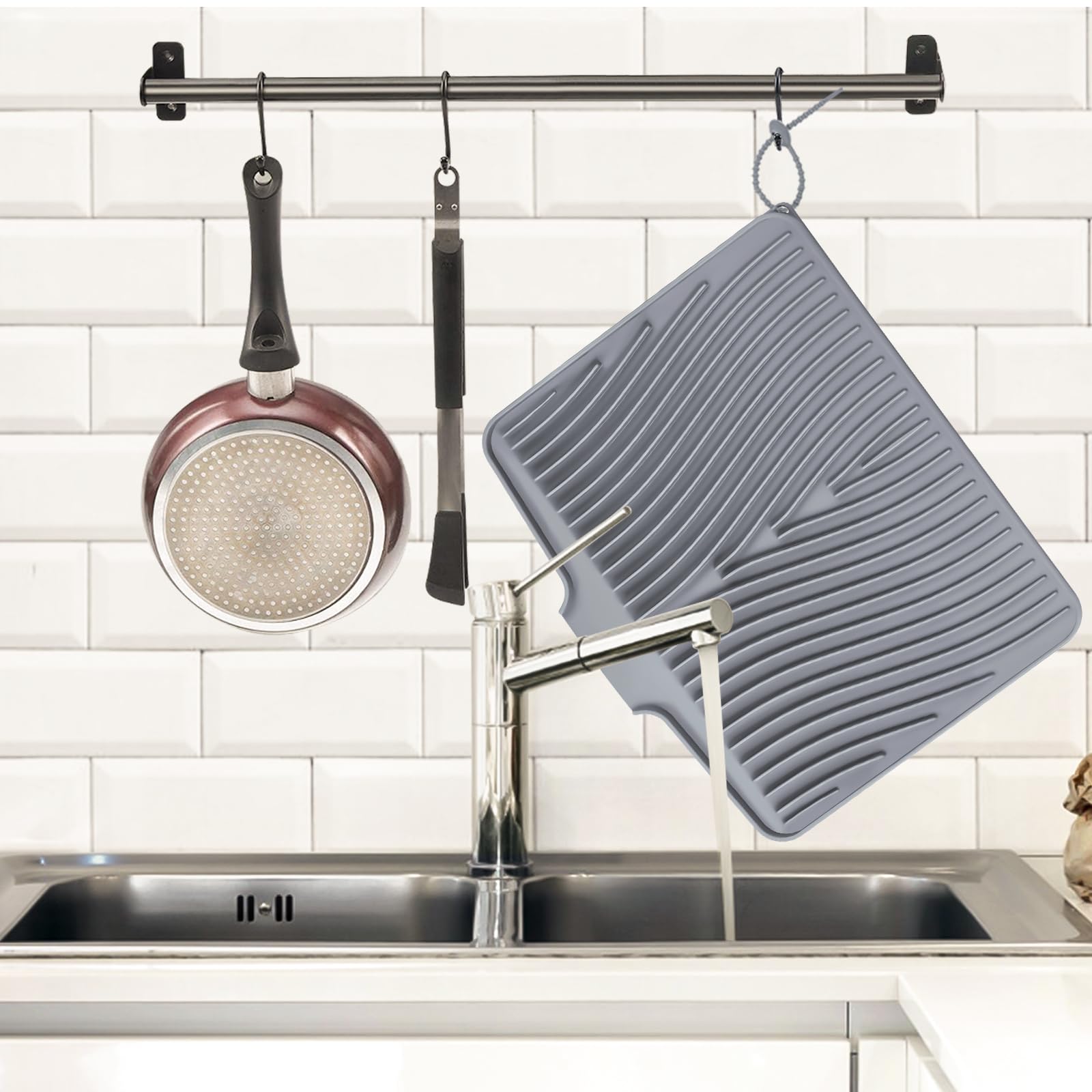 Silicone Dish Drying Mat, Stone Drying Mat for Kitchen Counter with Built-In Drain, Non-Slip Drain Pad with Built-in Drain, Heat Resistant Stone Drying Mat, 1Pcs 19.7