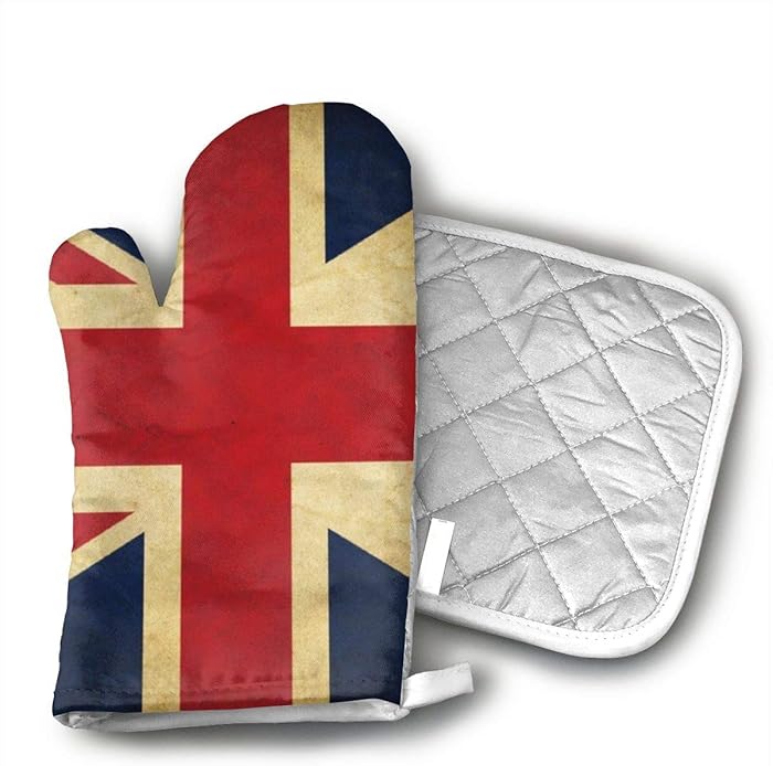Klasl5 British UK Flag Oven Mitts,Heat Resistant Oven Gloves,Non-Slip Cooking Gloves,Washable Kitchen Mitts for Baking, Barbecue.