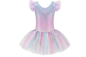 Zaclotre Kid Girls Ruffle Sleeve Ballet Skirted Leotard Shiny Dance Tutu Dresses