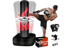 SPOXING Standing Punching Bag for Adult Teens, 70" Freestanding Punching Bag with Boxing Gloves and Electric Air Pump for Beginners Kickboxing Training MMA Muay Thai Fitness Office Home Gym