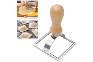 Ravioli Stamp Maker Cutter with Wood Handle, Fluted Edge Ravioli Maker Press, Manual Pasta Molds Stamps Pasta Cutter Wheel (S