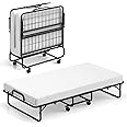 Giantex Folding Bed with Mattress for Adults, Twin Size Rollaway Beds for Guest, Space Saving Portable Foldable Bed w/Memory Foam Mattress & Metal Frame for Easy Storage, 75"x 38"
