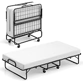 GIANTEX Folding Bed with Mattress for Adults, Twin Size Rollaway Beds for Guest, Space Saving Portable Foldable Bed w/Memory Foam Mattress &amp; Metal Frame for Easy Storage, 75"x 38"