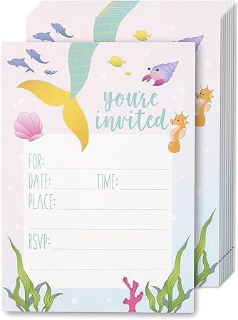 Clube92 Com Br Loisirs Creatifs Fournitures De Loisirs Creatifs 10 Cartes Invitation Anniversaire Ariel La Petite Sirene Avec Des Enveloppes Bleues