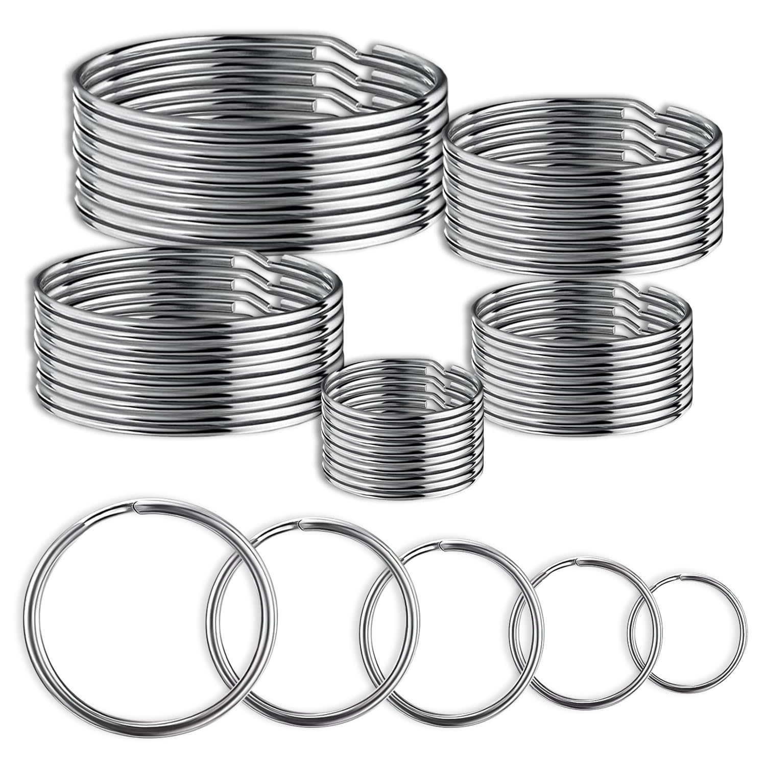 30 Pcs Key Ring Hoop, Round Keyring Rings Stainless Steel Keychain Rings Silver Keyring Hoops Split Rings for Keyrings for Keys Organization, Craft and DIY Arts (10/15/20/25/30/35mm)