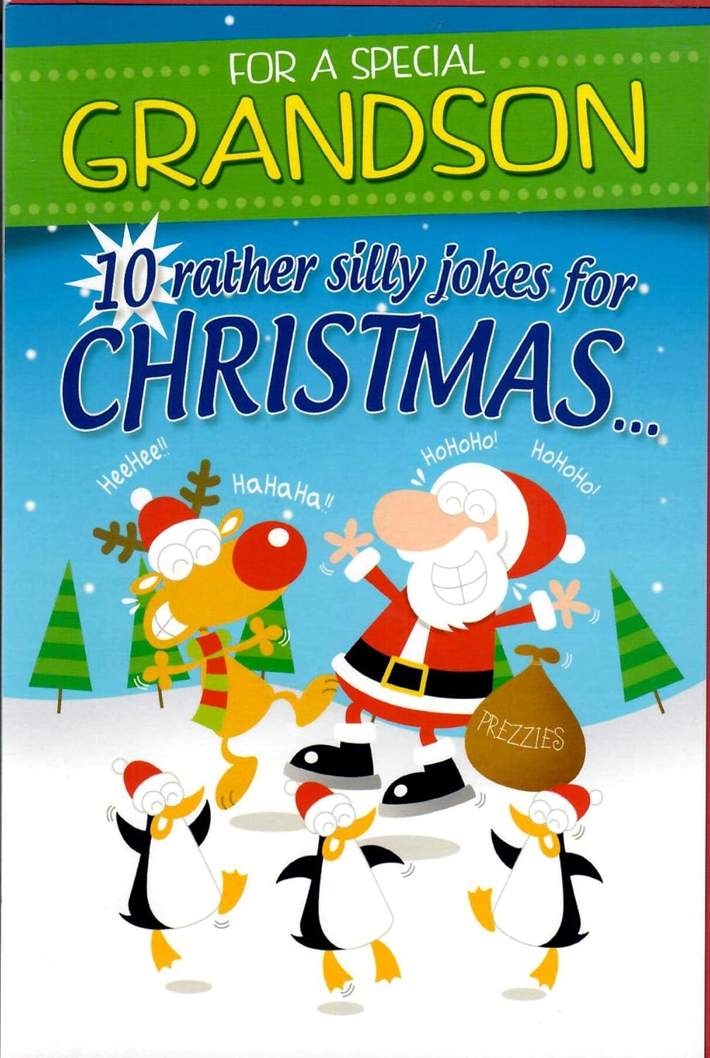 Emotional Rescue Christmas Card for a Special Grandson 10 Rather Silly Jokes for Christmas Grandson Xmas Card, Blue & Red