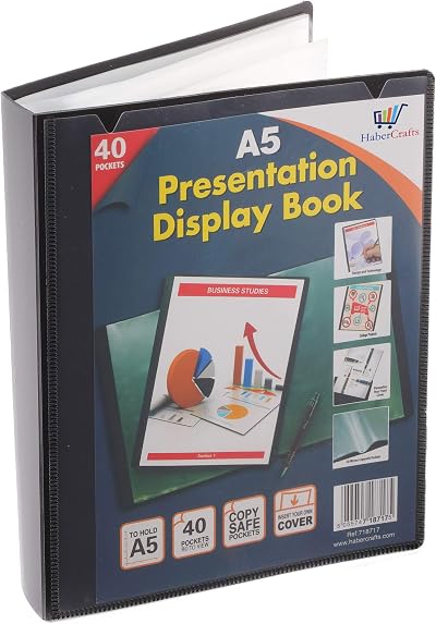 Habercrafts A5 40 Pocket Display Book 80 Views Black Pockets 700µm Cover