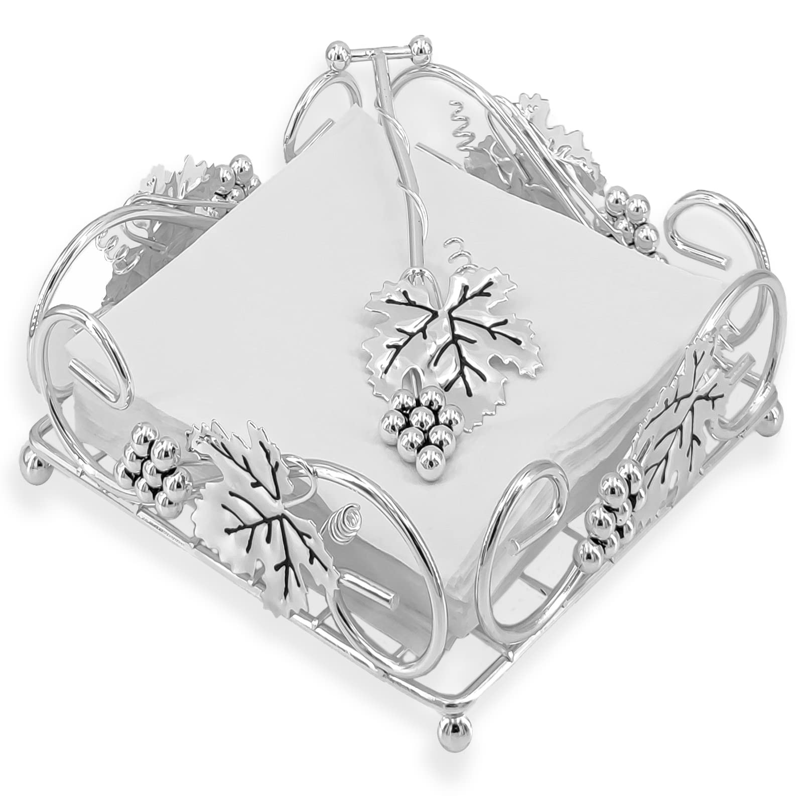 Flat Napkin Holder with Weighted Arm for Kitchen and Table, Heavy Duty Tissue Dispenser for Kitchen Dining Tabletop Restaurant Picnic Indoor Outdoor (Silver)