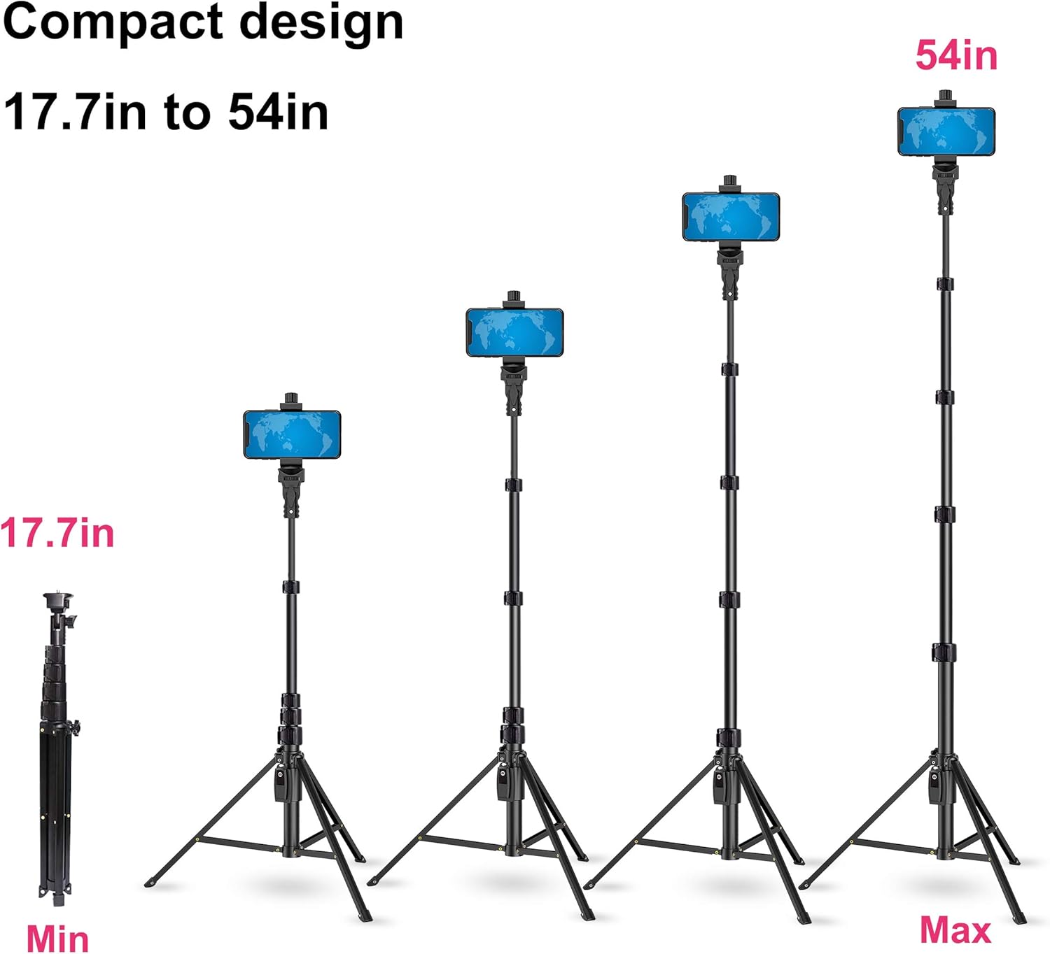 Phone Tripod Stand Selfie Stick 54 Inch Portable Aluminum Alloy with Wireless Remote Shutter for iPhone 12 11 pro Xs Max Xr X 8 7 6 Plus, Android Samsung Galaxy Smartphone Tripod Vlog/Live Stream: Camera & Photo