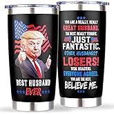 Husband Valentines Day Gifts - Valentines Gift for Him, Best Husband Ever, Cool Unique Birthday Anniversary Christmas Fathers Day Gift from Wife - Husband Coffee Tumbler Cup, 20oz Stainless Steel