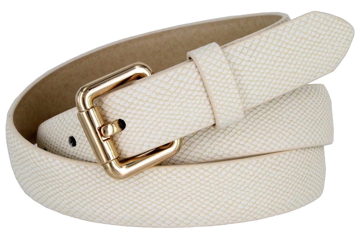 Womens WHITE Matte Skinny Snake Skin Embossed Leather Casual Dress Belt