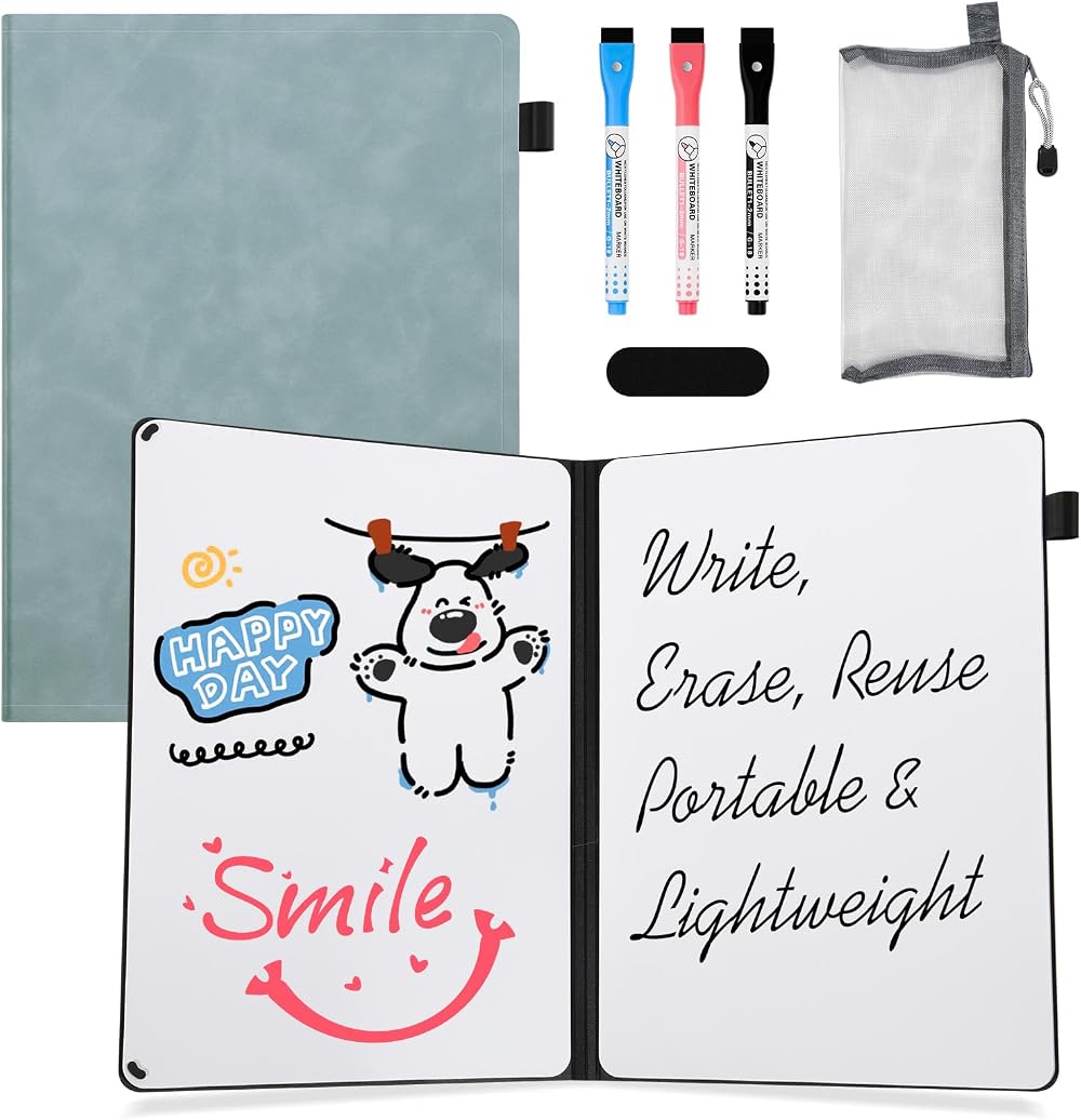 AGM Dry Erase Mini Whiteboard A4 30x21.5 cm Double-Sided with 3 Pens Kit