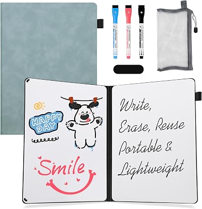 AGM Dry Erase Mini Whiteboard A4 30x21.5 cm Double-Sided with 3 Pens Kit