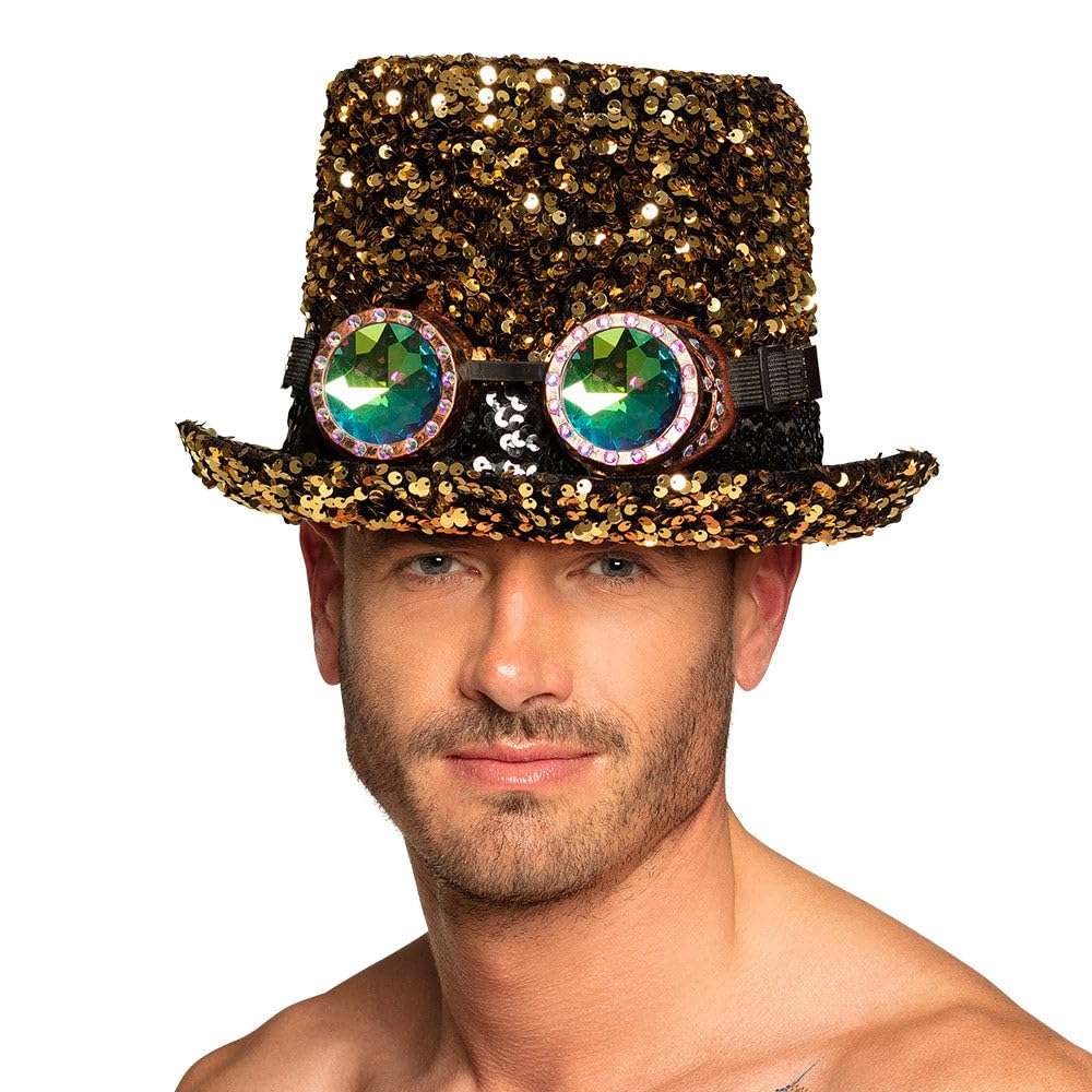 Boland 10235857 Gold 54564 Desert Dream Hat with Glasses, Cylinder, Sequins, Theme Party, Carnival