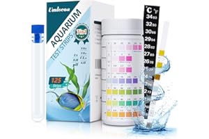 Umlecoa 7 in 1 Aquarium Test Kit for Freshwater and Saltwater - 125 Aquarium Test Strips with Test Tube & Thermometer - Fast & Accurate Water Testing Strips for Aquarium/Pond/Pool