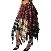 SweatyRocks Women's Y2K Grunge Plaid Long Skirts Elastic Waist Asymmetrical A Line Skirt