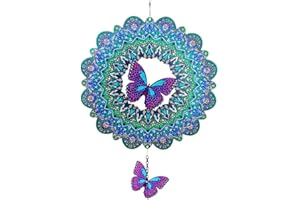 DREAMYSOUL Outdoor Wind Spinner Metal, 12 Inches Butterfly Hanging Wind Spinners 3D Garden Wind Sculpture for Outdoor Garden Patio Decoration