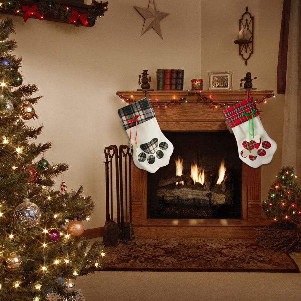Yolyoo 2pcs Dog Paw Christmas Stocking,17.2’’ Large Christmas Stockings The Dog Feet Shape Pattern Holiday Hanging Stocking Decoration