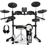 AODSK Electric Drum Set for Beginners with 241 Sounds,4 Quiet Drum Pads,2 Pedal,Throne,Sticks,Electronic Drum with Headphone,AED-400pro