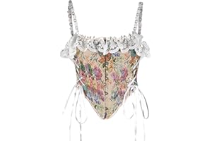 LMSXCT Women's Vintage Floral Lace Up Boned Camisole Bustier Royal Court Suspender Corset Fairy Crop Cami Tops Party Bodice