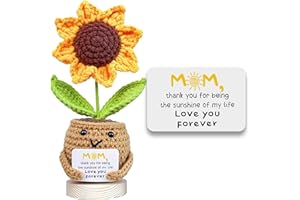 Gossby Gift for Mom - Positive Sunflower Doll Crochet with Card - Love You Forever - Mom Gift from Daughter, Son, Kid - Mothers Day, Christmas, Birthday Present Idea - Knitted Decor
