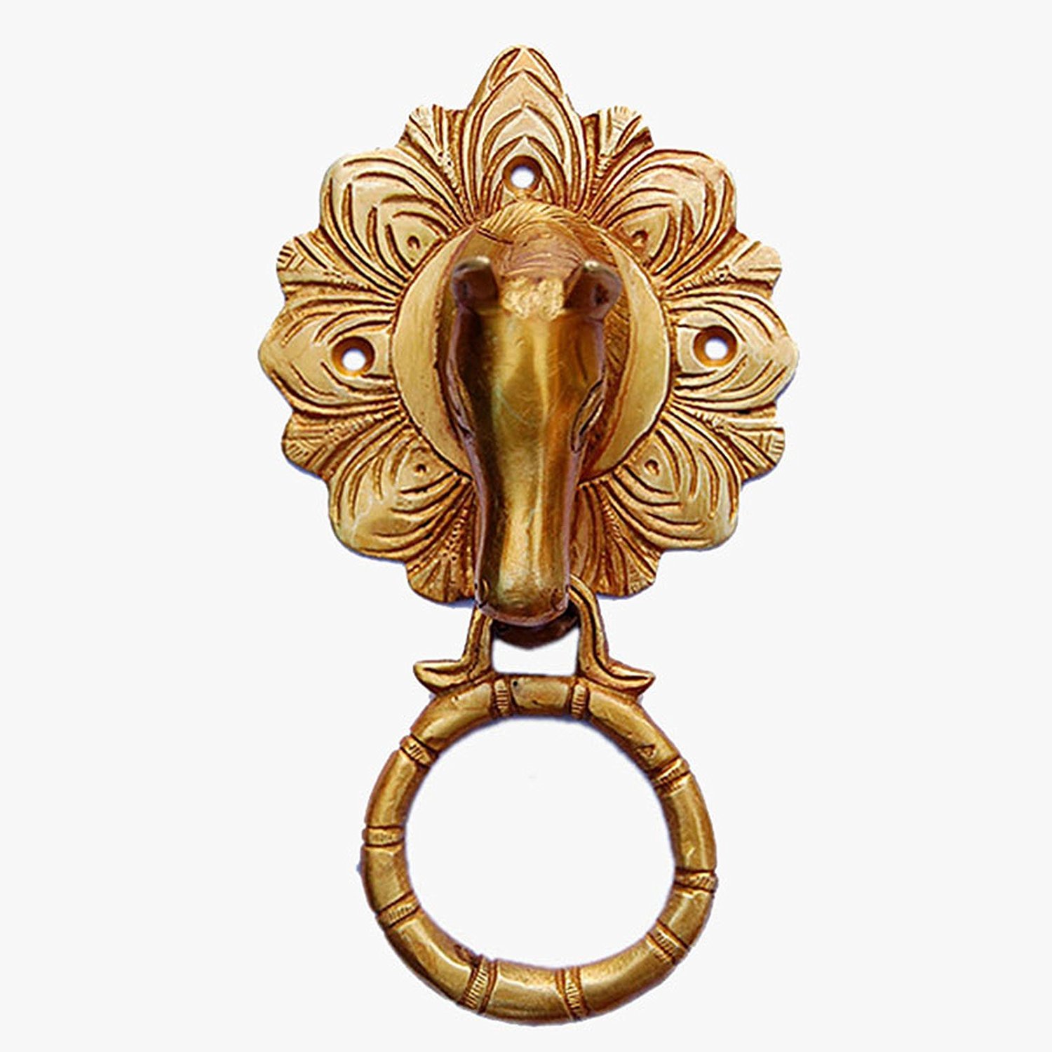 Purpledip Brass Metal Door Knocker: Antique Design Horse Head Gate Handle (11018)