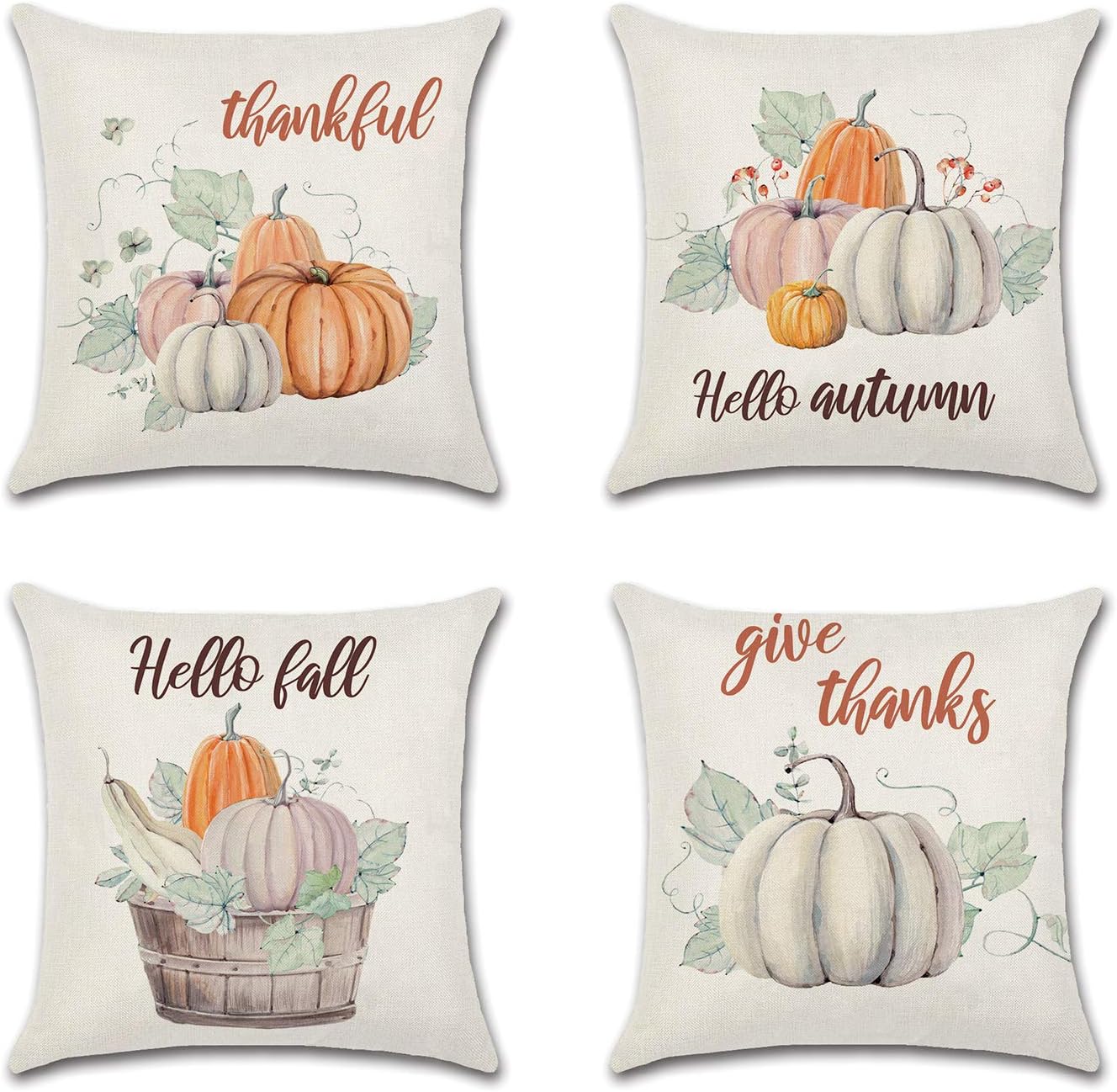 Korlon 4 Pcs Thanksgiving Fall Pillow Covers 18x18, Holiday Decorative Pumpkin Outdoor Pillow Covers for Fall Decor
