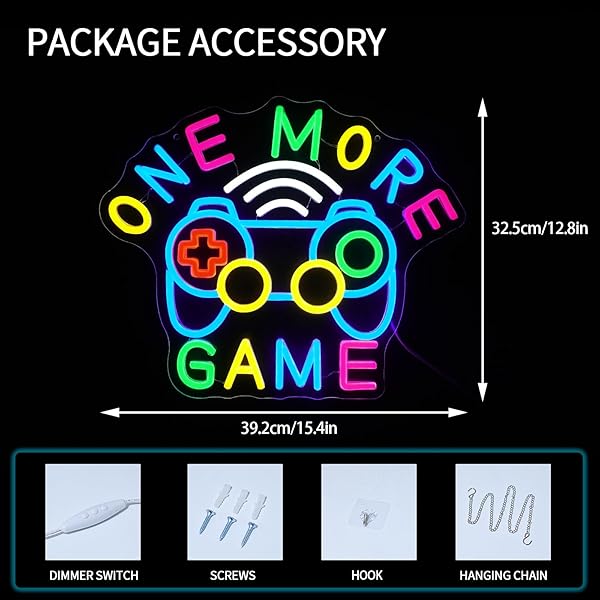 VIRLUSY ONE MORE GAME NEON SIGN FOR GAMING ROOM DECOR DIMMABLE GAMING LED LIGHTS SIGNS GAMER NEON LIGHT FOR WALL DECOR BEDROOM PARTY MAN CAVE DECORATION GIFTS FOR TEENS BOYS KIDS