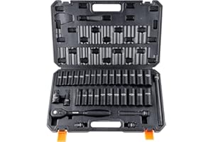 VEVOR 1/2" Drive Impact Socket Set, 33 Piece Socket Set SAE 3/8"-1" and Metric 10-24mm, 6 Point Cr-V Alloy Steel for Auto Rep