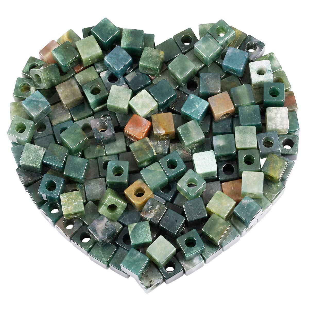 KYEYGWO Indian Agate Large Hole Polished Gemstone Beads for Bracelets, Square Loose Charms European Bead for Jewelry Making, Pack of 20