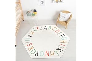Topotdor Hexagonal ABC Rug for Princess Castle Play Tent,Rainbow Alphabet Nursery Rugs Extra Large Soft Washable Playpen Rug for Bedroom Living Room Classroom