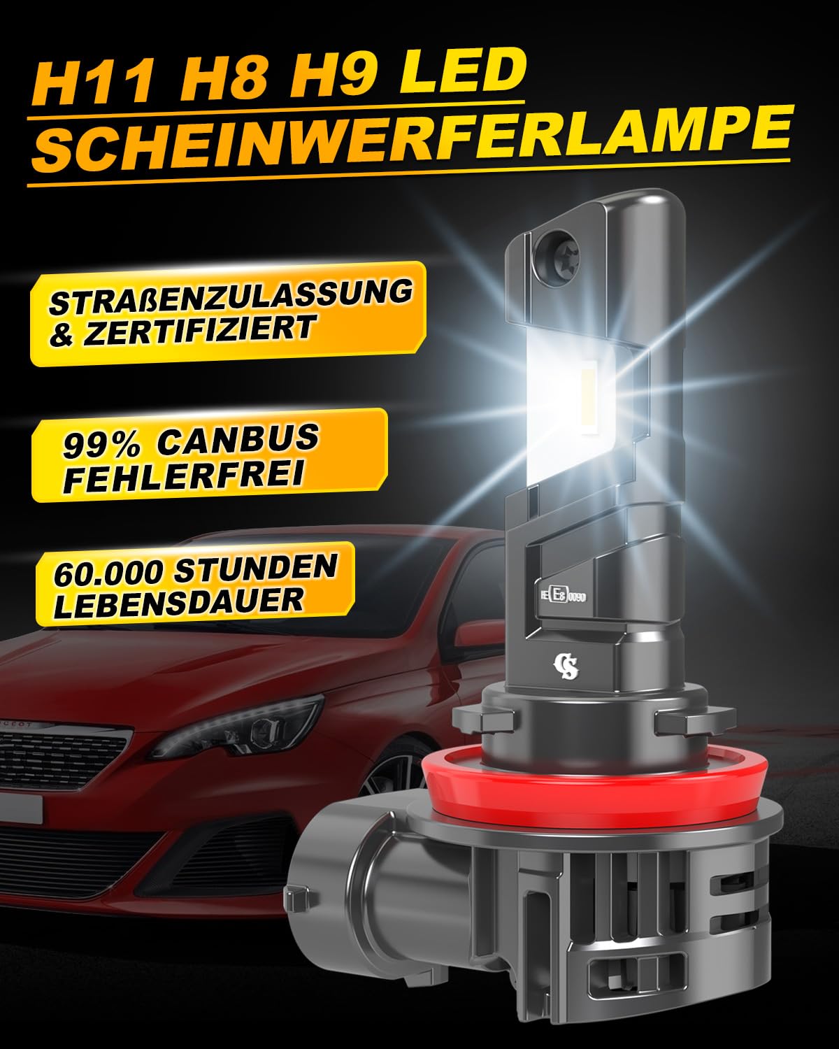 OUSHI H11 LED Scheinwerferlampe mit Straßenzulassung, 5500K Weiß UNECE-R37 Zugelassene H9 H8 LED Fernlicht und Abblendlicht mit Zulassung (2 Stück) 2
