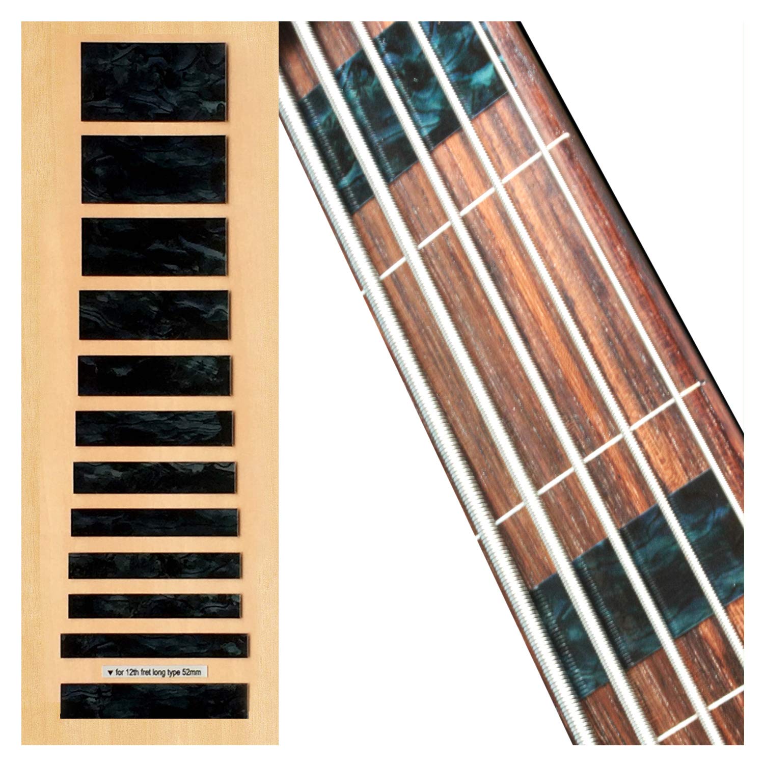 Inlaystickers Fret Markers for Guitars & Bass - Jazz Bass Blocks - Black Pearl