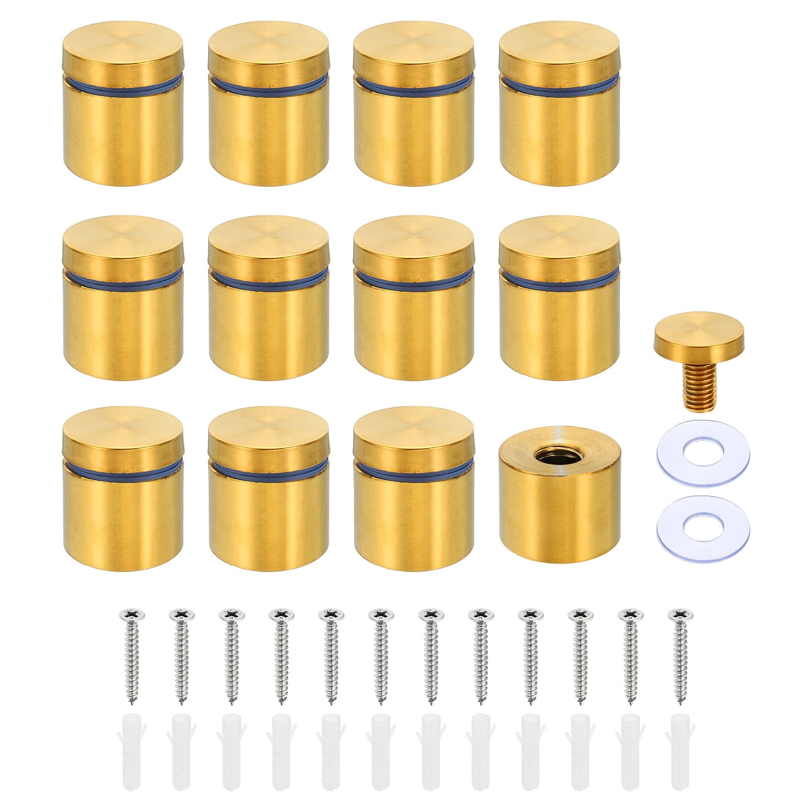 PATIKIL 1 x 1 Inch Sign Standoff Screws, 12 Set Stainless Steel Wall Standoff Mounting Hardware Advertising Glass Nail for Hanging Acrylic Picture Frame Acrylic Panel, Gold
