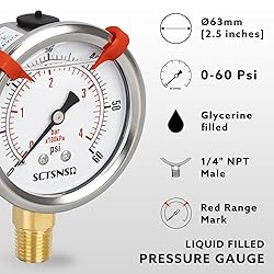 SCTSNSR 0 to 60 Psi Pressure Gauge, Glycerin Liquid