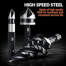 THINKWORK 5 Pcs Four Spiral Flute Step Drill Bit