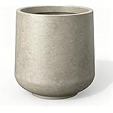 Kante Weathered Concrete Planter 13" Dia All-Weather Round Accent Pot | Handcrafted Cement Curved, Anti-Frost &amp; UV Outdoors, Plug for Indoor, Lightweight &amp; Durable, Modern Home, Garden, Porch