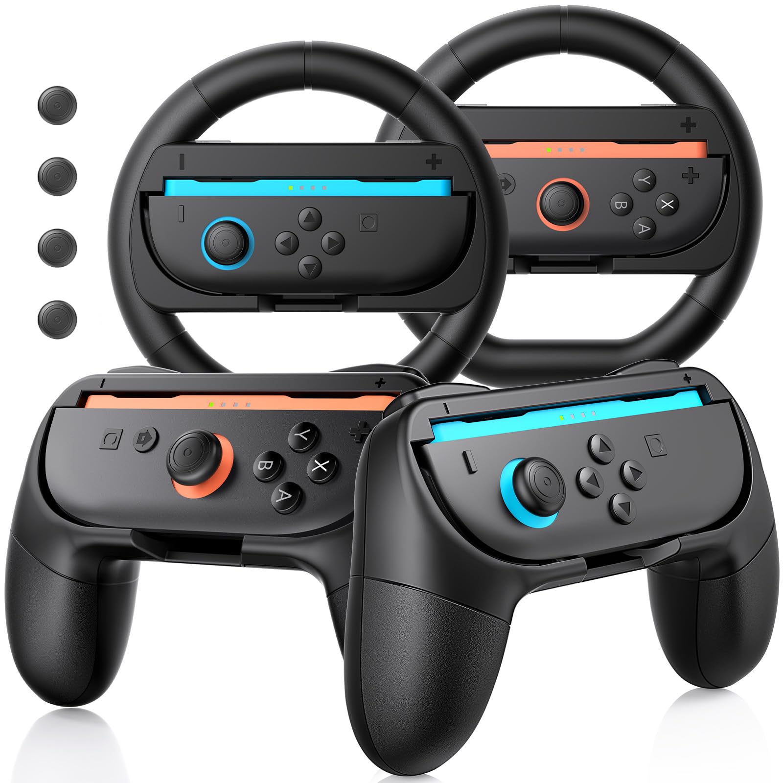 Photo 1 of Mozuper Switch 2 Joy-Con Grips and Steering Wheels for Nintendo Switch 2 (2025) Mario Kart World, with 4 Pcs Thumb Grip Caps, Ergonomic Design Anti-Slip Handle Kits for Joy-Con 2 Controllers