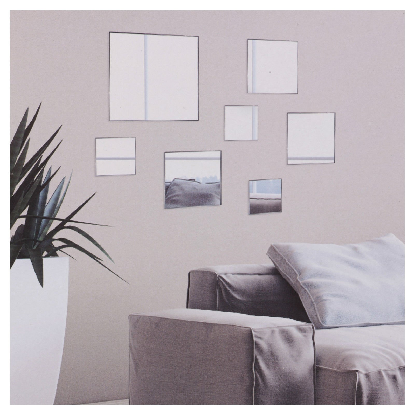 Easygift Products 7 Pc DIY Stick On Wall Mirror Glass Bathroom Bedroom Decorative - Square