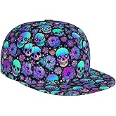 Skull Snapback Hat for Men Women, Stylish Flat Bill Hat Baseball Caps Adjustable Flat Brim Hip Hop Trucker Hats Sun Cap