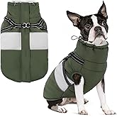 SUNFURA Small Dog Coat with Harness Built in, Warm Dog Jacket Winter with Zipper On Back, Waterproof Pet Snow Jacket Snowsuit Pet Sweater Clothes for Puppy, Army Green XS