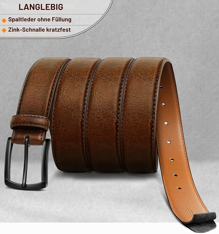 Gürtel Herren 2er, Ledergürtel Herren 35mm(Schwarz/Tiefbraun,Gürtelgröße 125cm (Gesamtlänge 140cm))