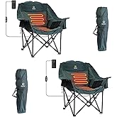 Nice C Heated Camping Chairs with Battery, Outdoor Heated Sports Chair, Oversized XL Padded Camping Chair, Wide&Thick, Heavy Duty 400lb, Carry Bag, Cup Holder & Cooler (Two Green)